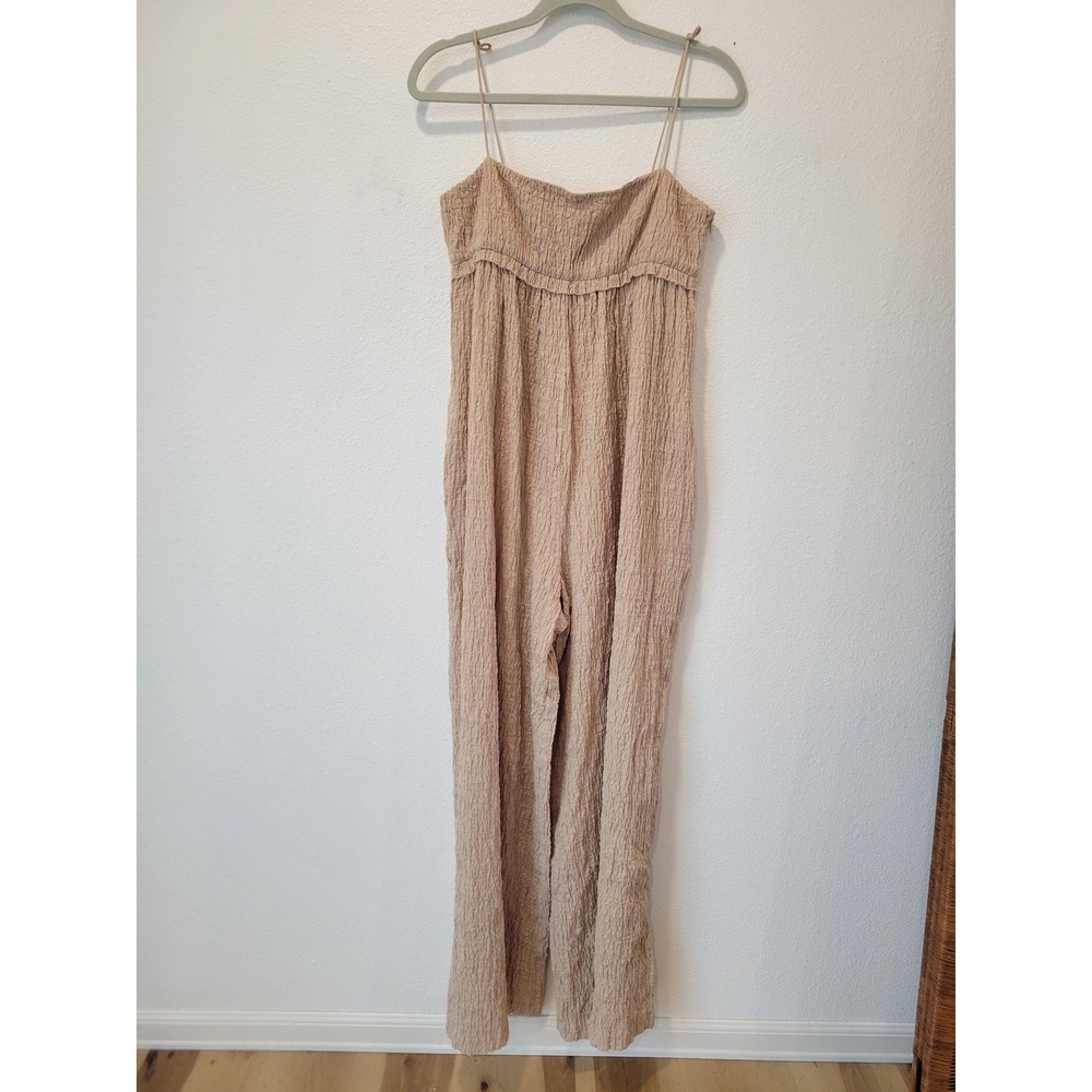 Zara Tan Crinkle Wide-Leg Jumpsuit – Women's Medium
